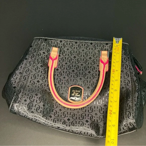 Guess Pratt Satchel Handbag Purse Rare Vintage Style Black and pink - Picture 10 of 12